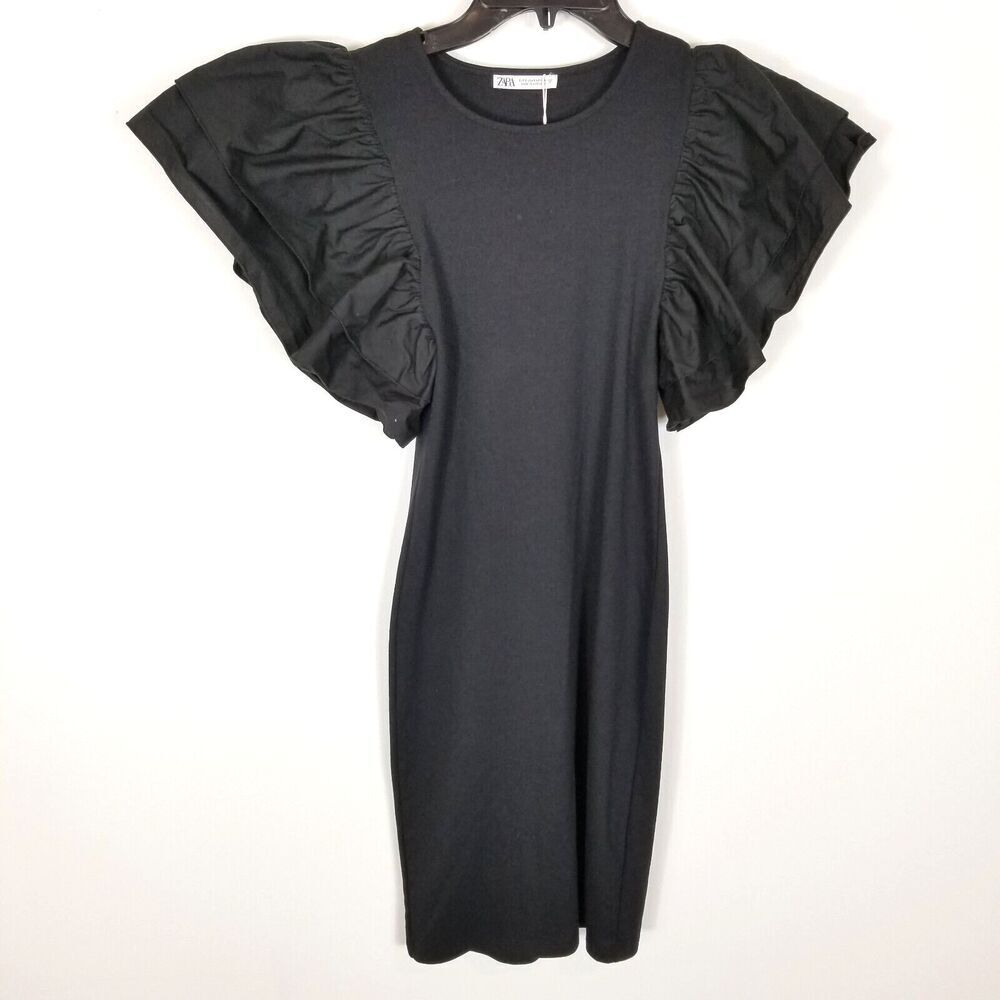 Zara Women Cotton Puff Sleeve Mini Dress Sz S Party Event Cocktail